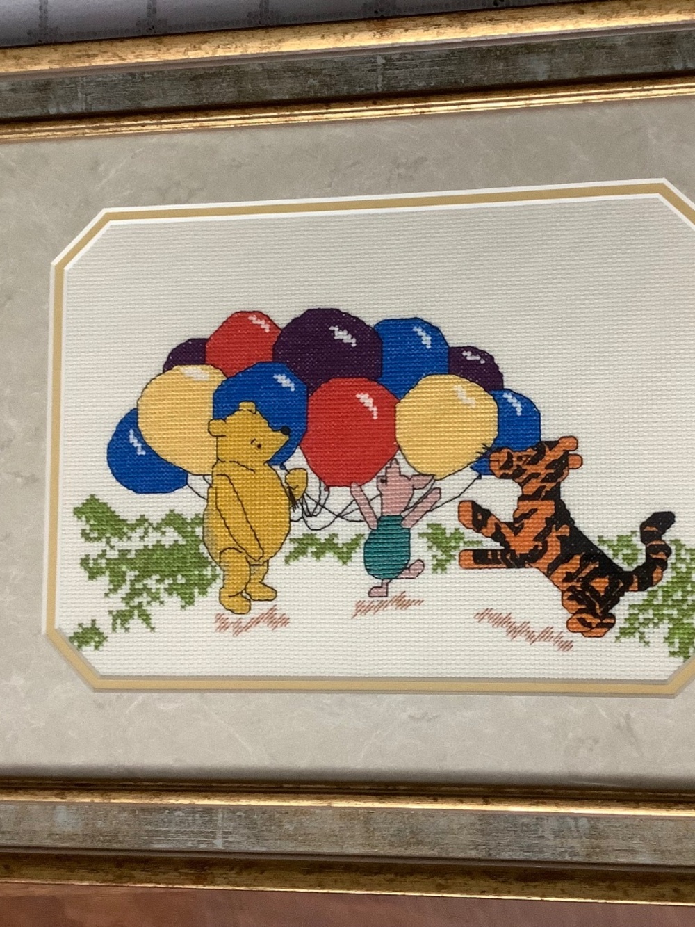 Wynnie the Pooh Framed Needlepoint Picture 14 x 17”